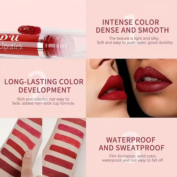 💖10Pcs Liquid Matte Matt Lipstick Set, Long Lasting Lipstick 24 hour Waterproof Lip Gloss